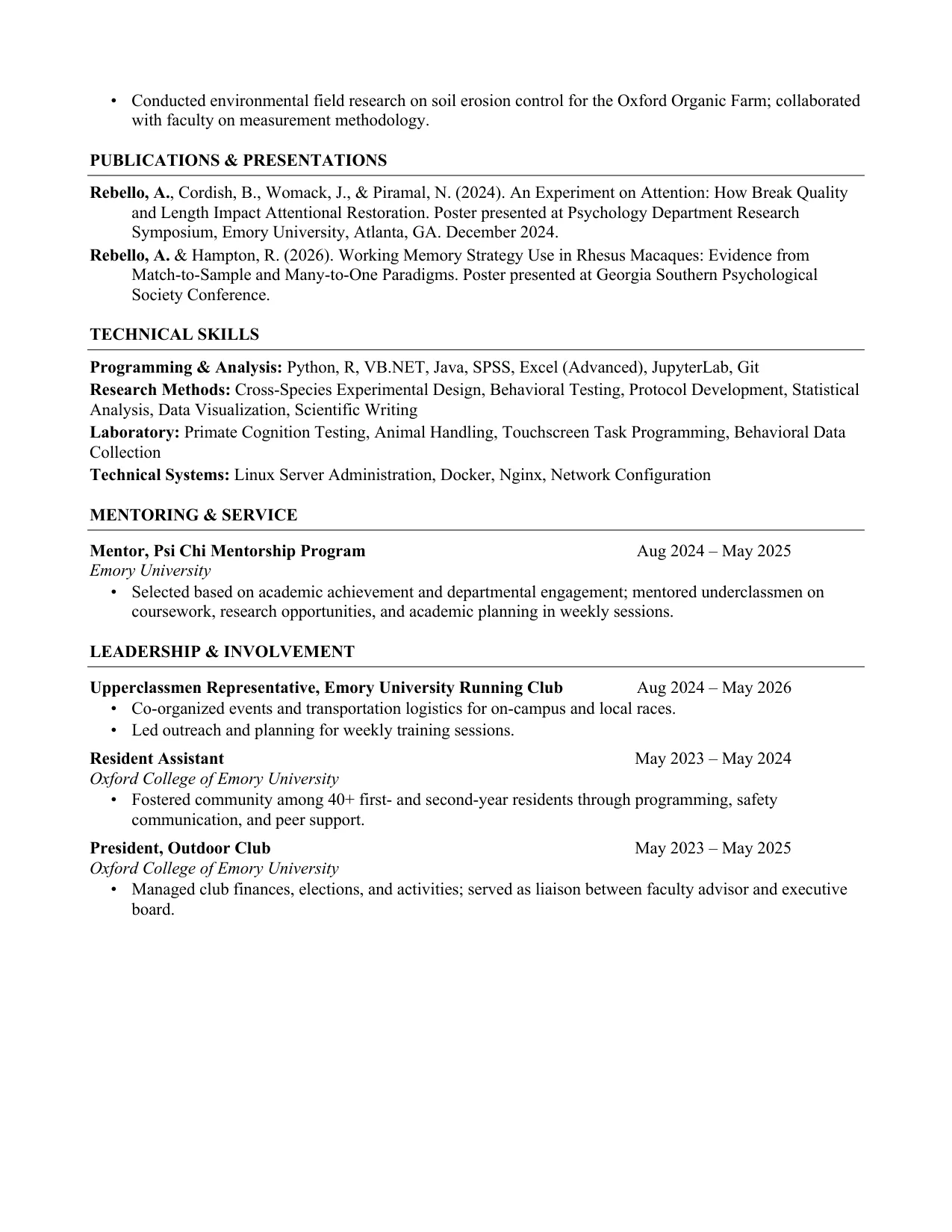Anthony Rebello — Curriculum Vitae, page 2 of 2